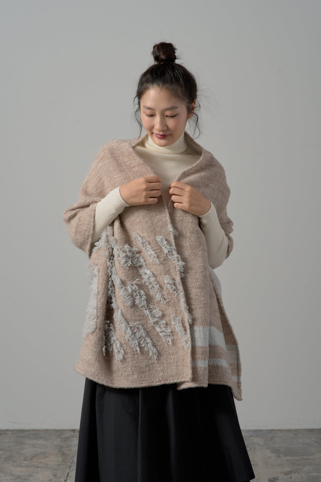 kazumi×CRAHUG×POLSコラボ　ウールカットジャカードストール　col:ベージュ