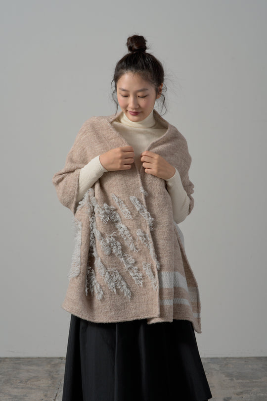 kazumi×CRAHUG×POLSコラボ　ウールカットジャカードストール　col:ベージュ