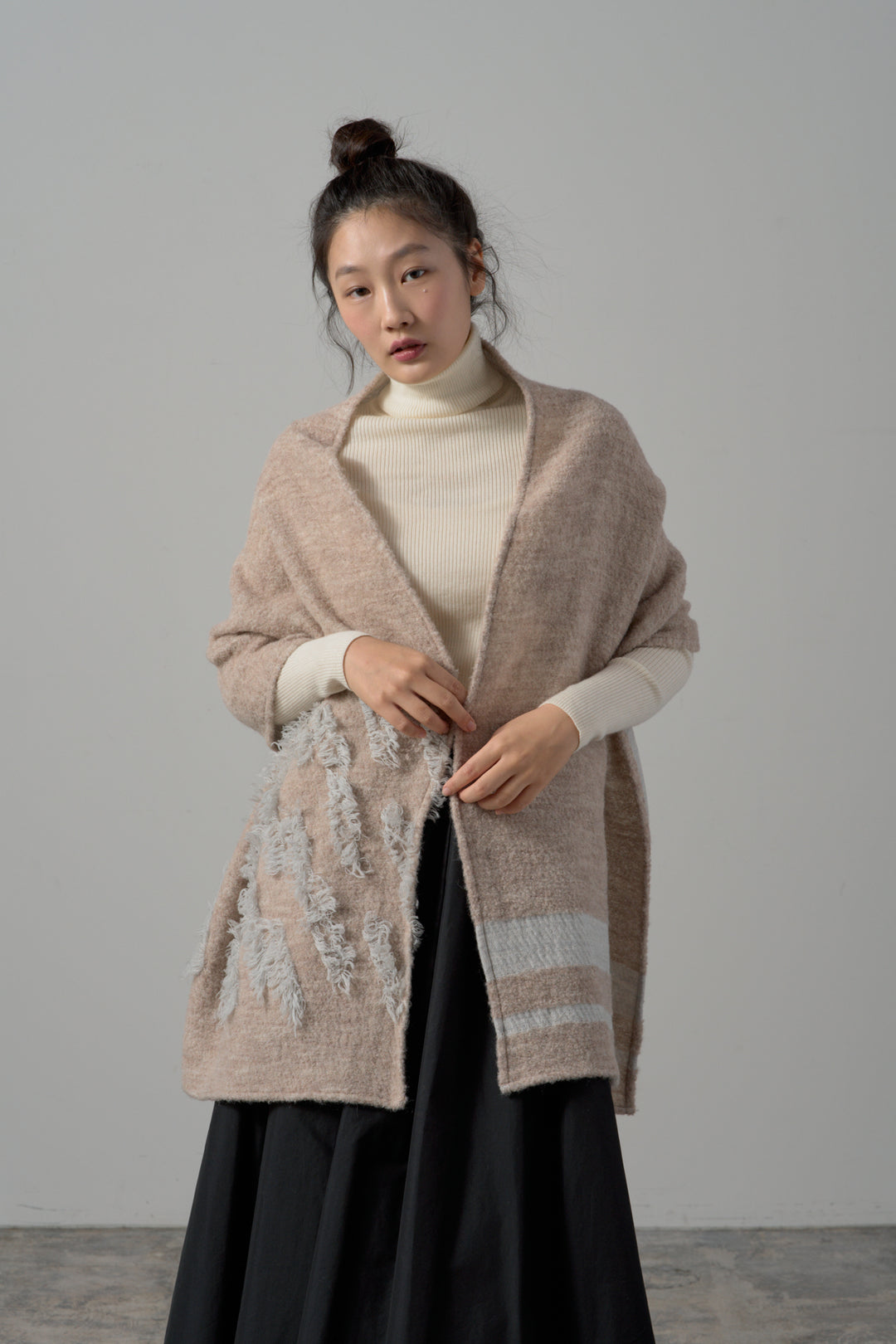 kazumi×CRAHUG×POLSコラボ　ウールカットジャカードストール　col:ベージュ