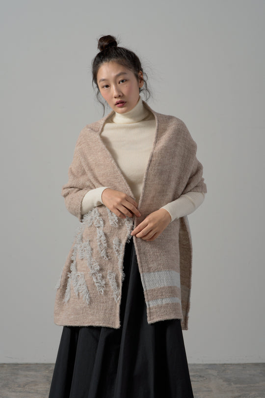kazumi×CRAHUG×POLSコラボ　ウールカットジャカードストール　col:ベージュ