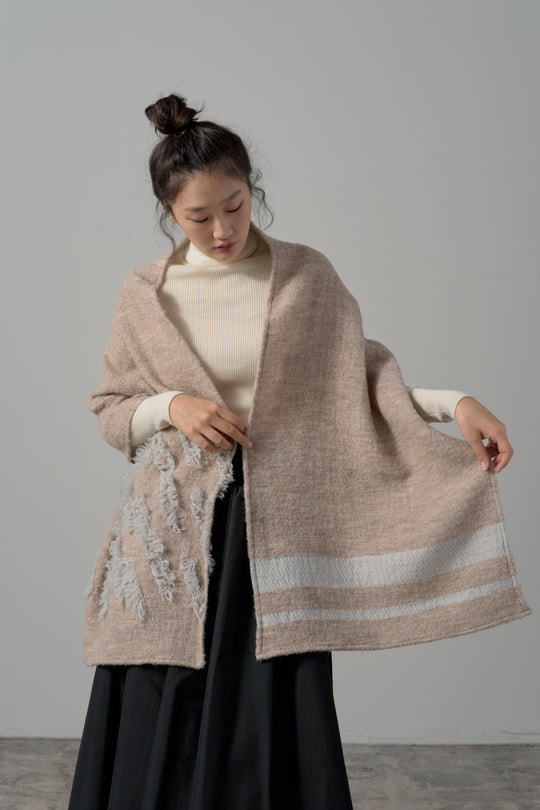 kazumi×CRAHUG×POLSコラボ　ウールカットジャカードストール　col:ベージュ