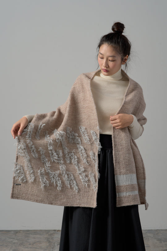 kazumi×CRAHUG×POLSコラボ　ウールカットジャカードストール　col:ベージュ