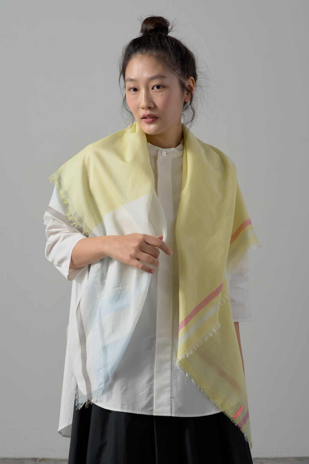 極細コットン播州織ストール　Mサイズ　col:イエロー(042)