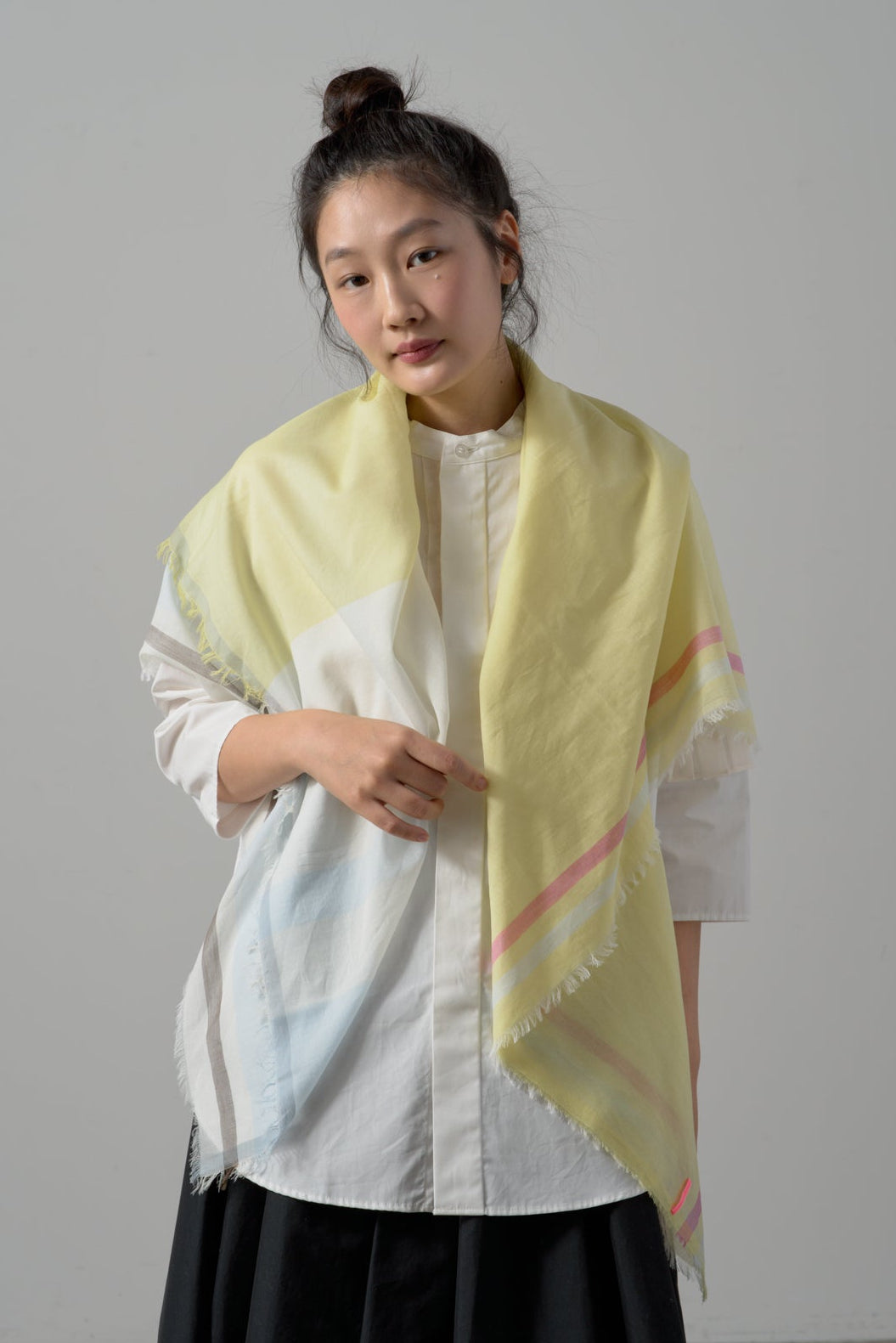 極細コットン播州織ストール　Mサイズ　col:イエロー(042)