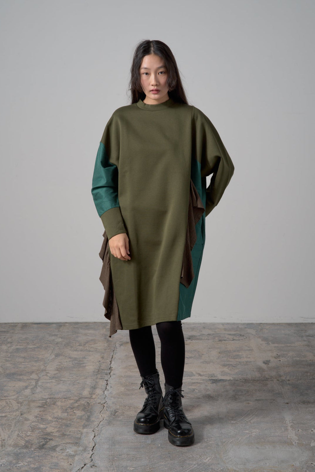 バイカラーワンピース　col:グリーン