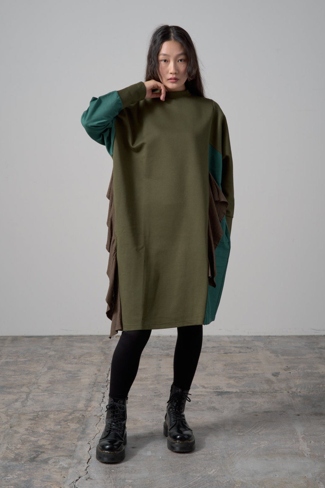 バイカラーワンピース　col:グリーン