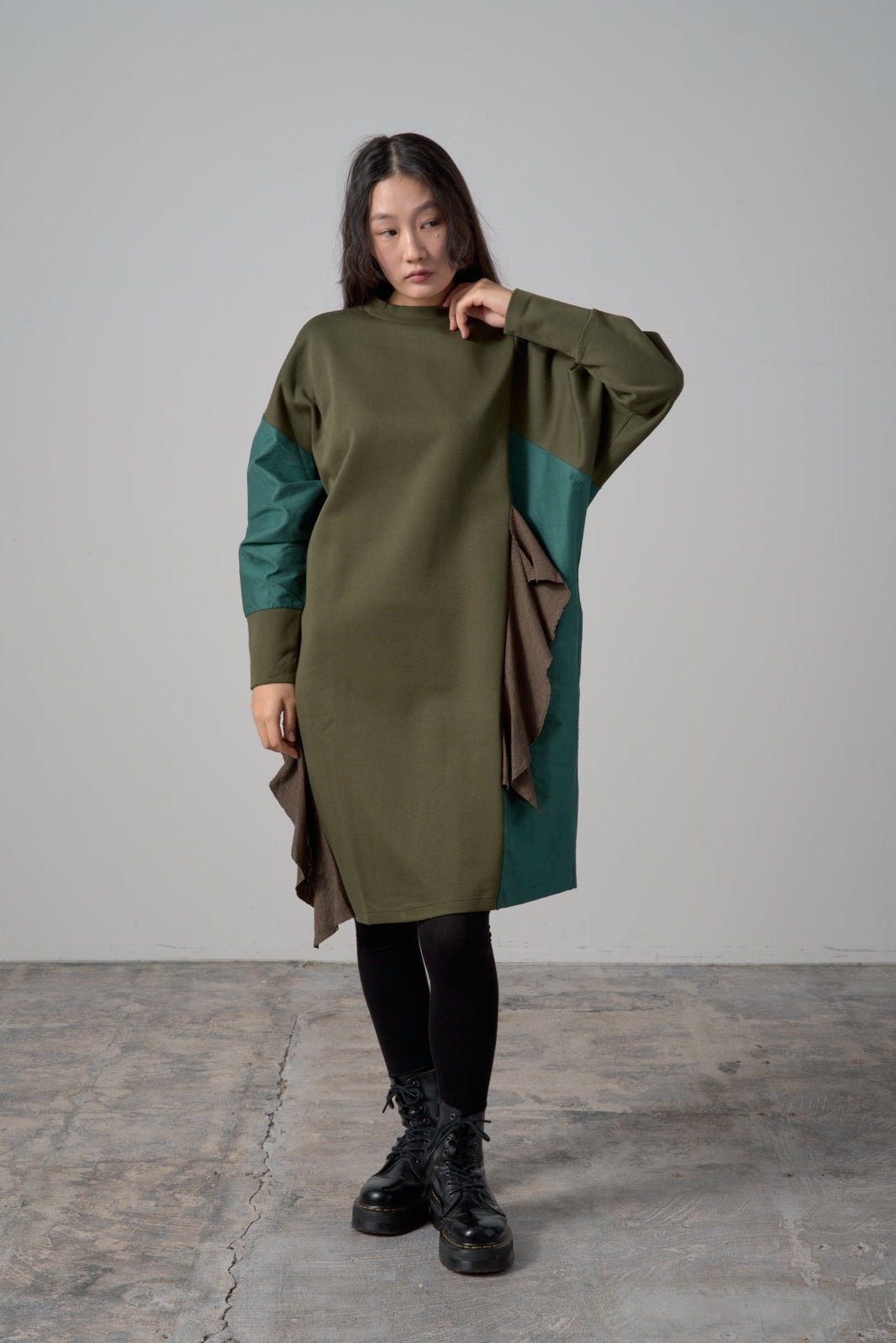 バイカラーワンピース　col:グリーン