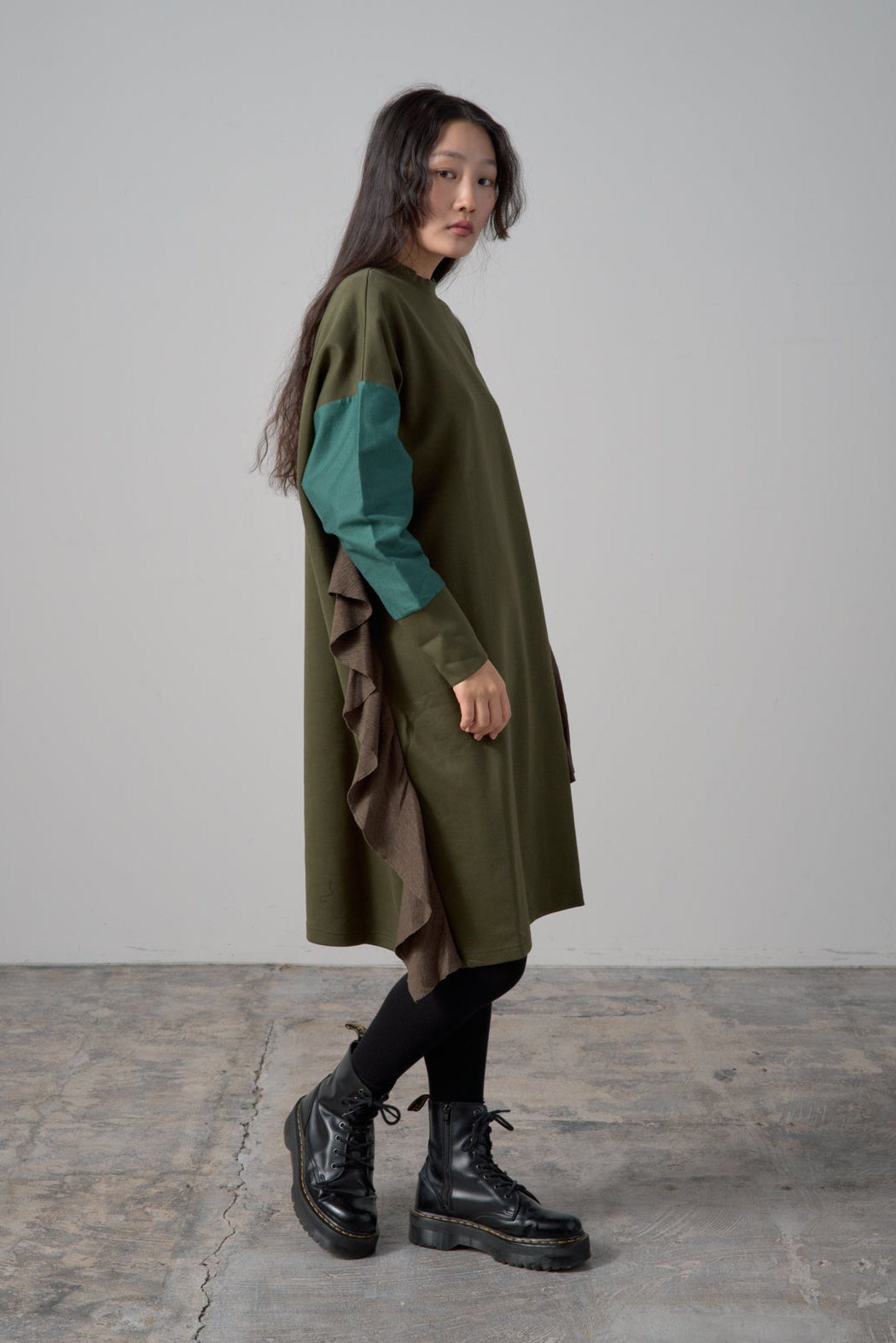 バイカラーワンピース　col:グリーン