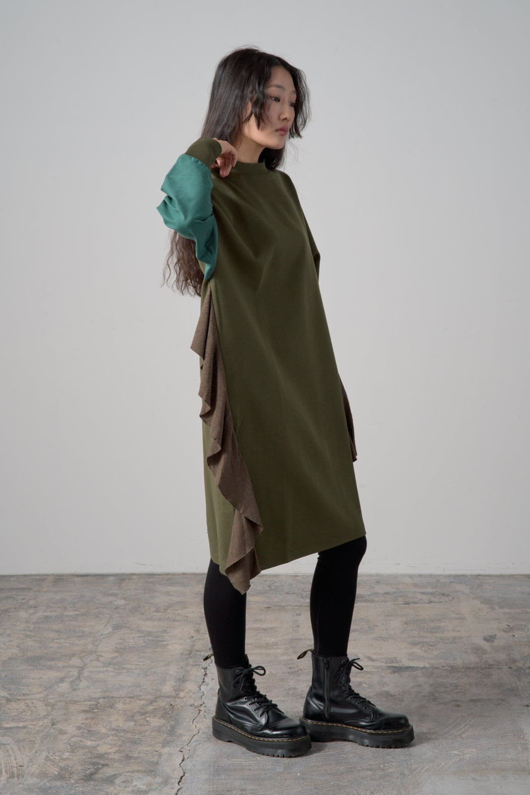 バイカラーワンピース　col:グリーン