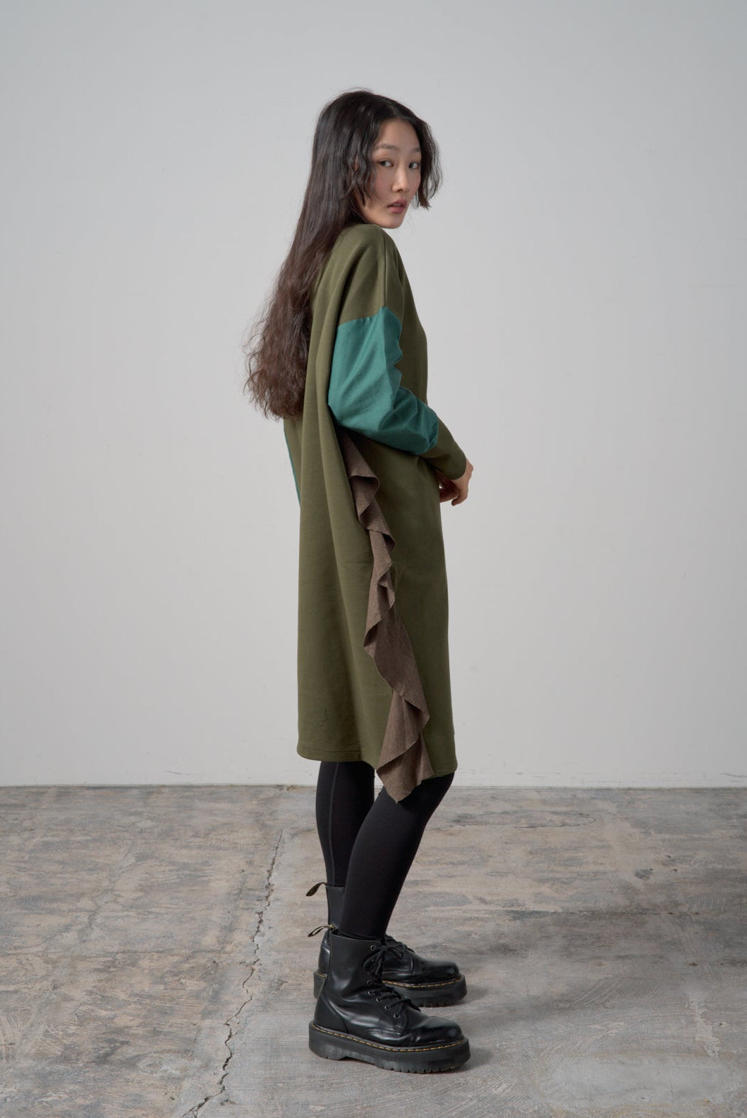 バイカラーワンピース　col:グリーン