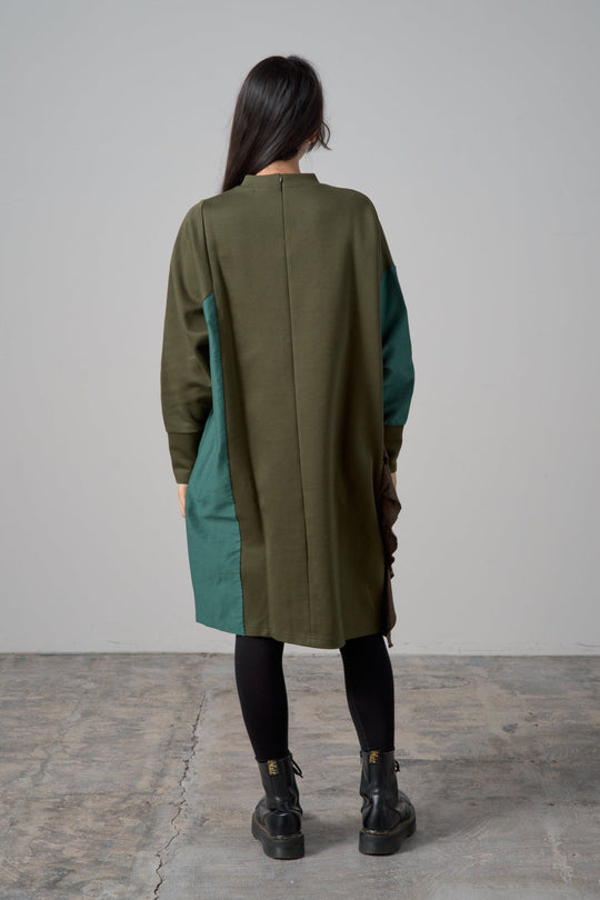 バイカラーワンピース　col:グリーン