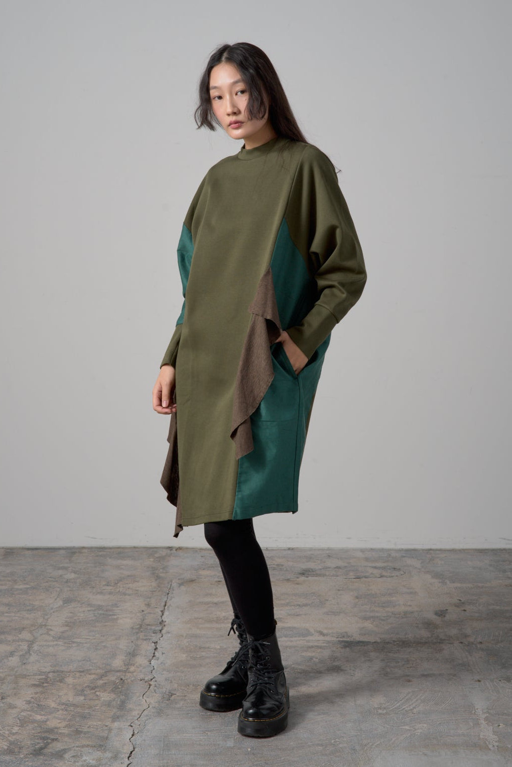 バイカラーワンピース　col:グリーン