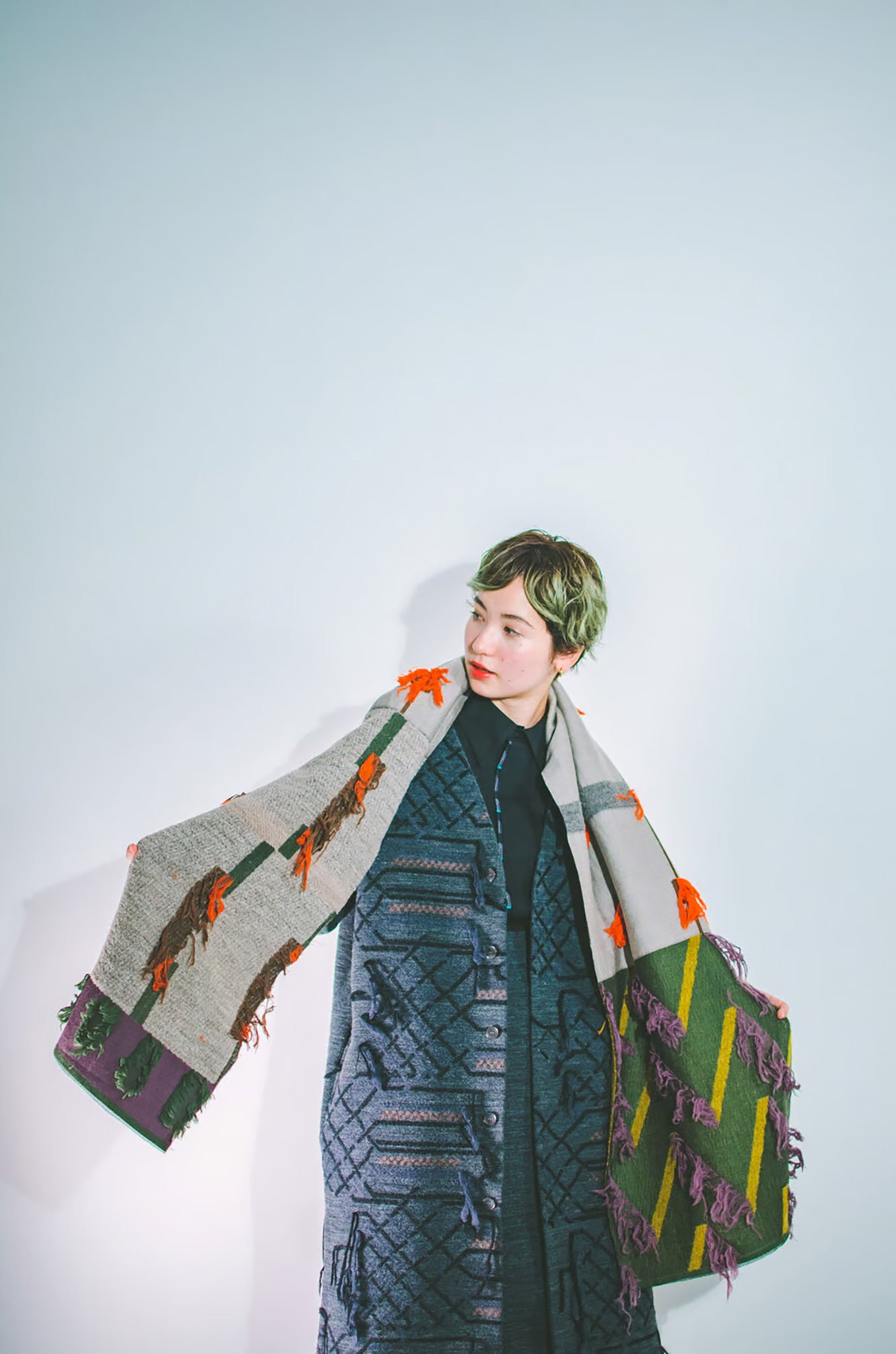 KESHIKI- ウールカットジャカードストール col:グリーン – POLS