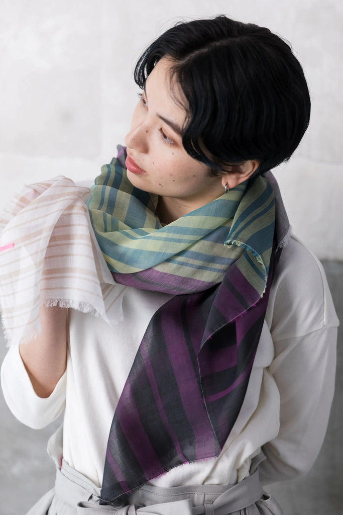 テンダーロイン COTTON STOLE 編込みコットンストール 極細コットン播州織ストール Mサイズ col:パープルグリーン(TIF) – POLS