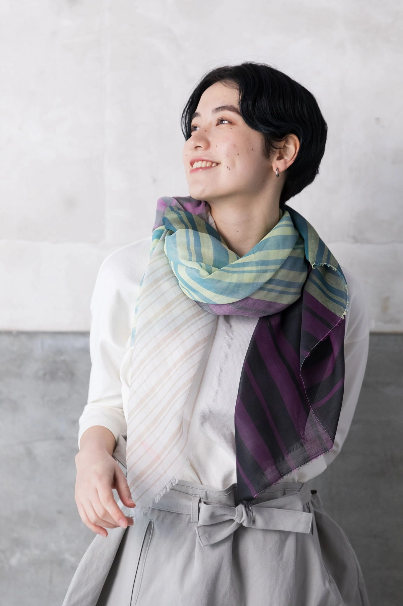 極細コットン播州織ストール Mサイズ col:パープルグリーン(TIF) – POLS