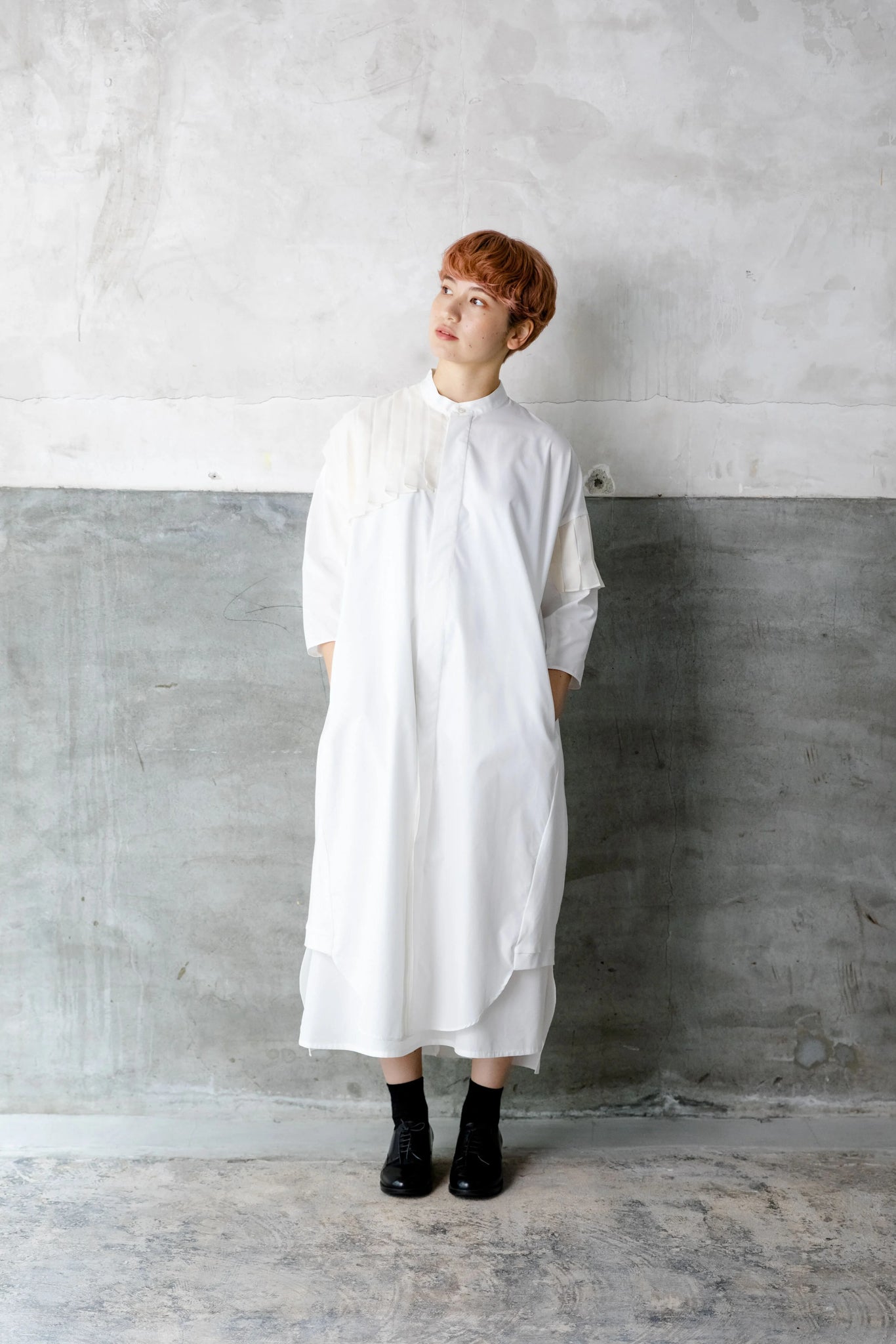 プリーツシャツワンピース col:ホワイト – POLS