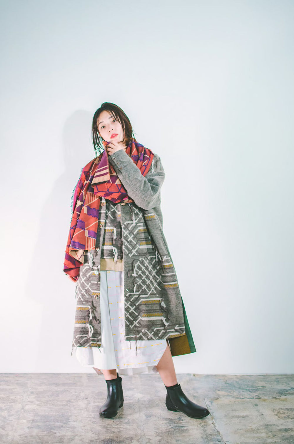 -HASHIGO-　FUSAスカーフ　col:ボルドー