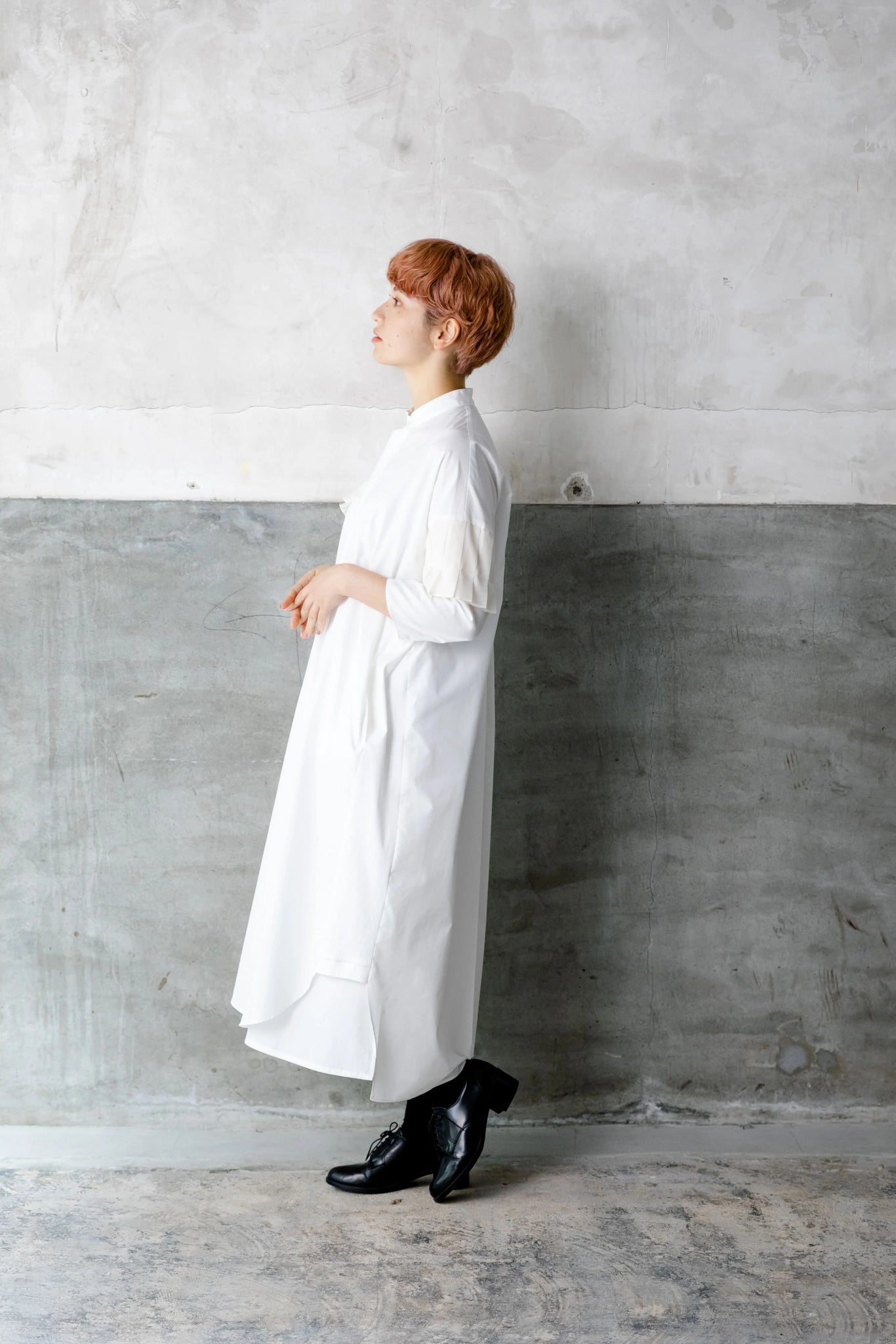 【Power of the White Shirt】長袖シャツワンピース　1 プリーツシャツワンピース col:ホワイト – POLS