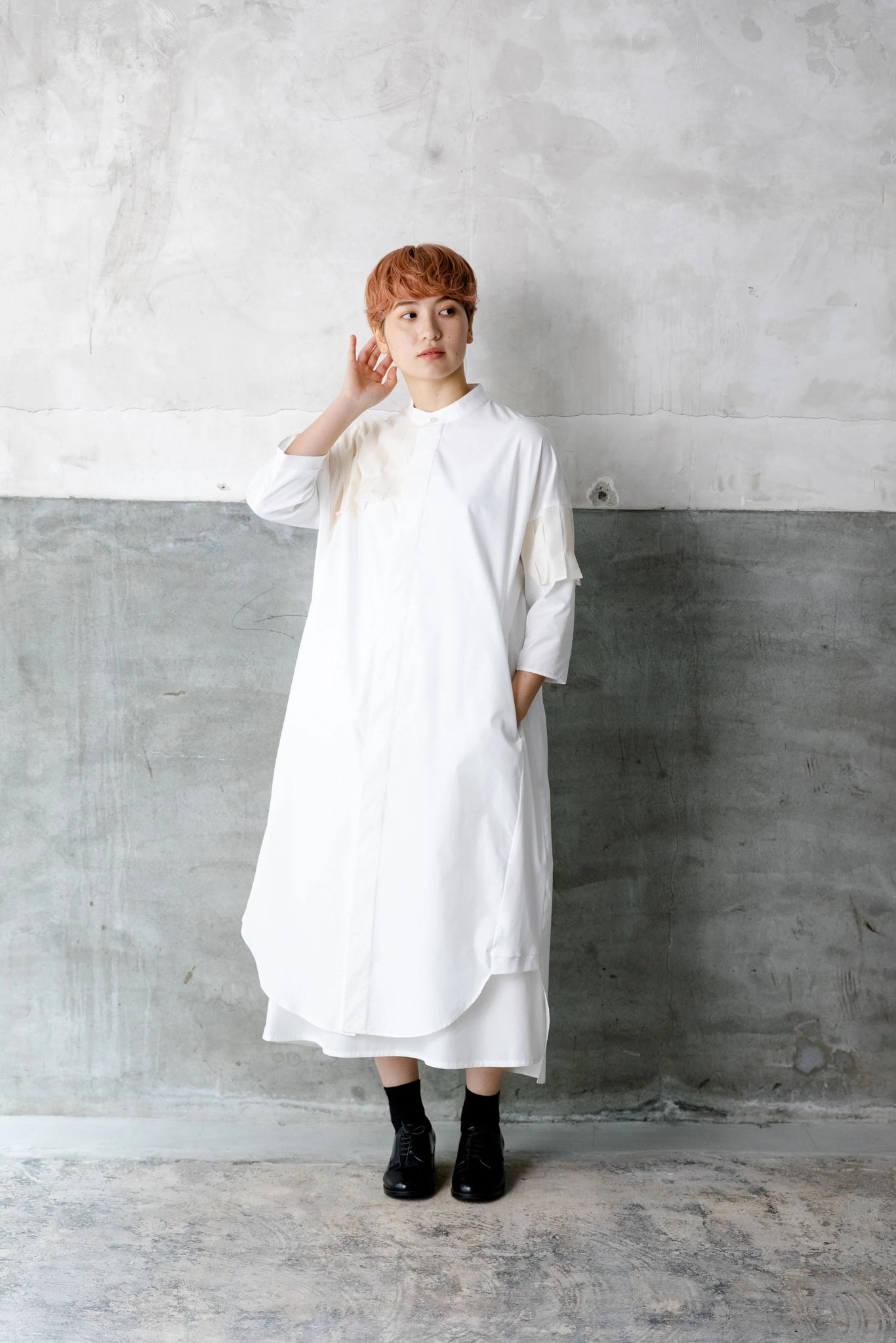 プリーツシャツワンピース col:ホワイト – POLS