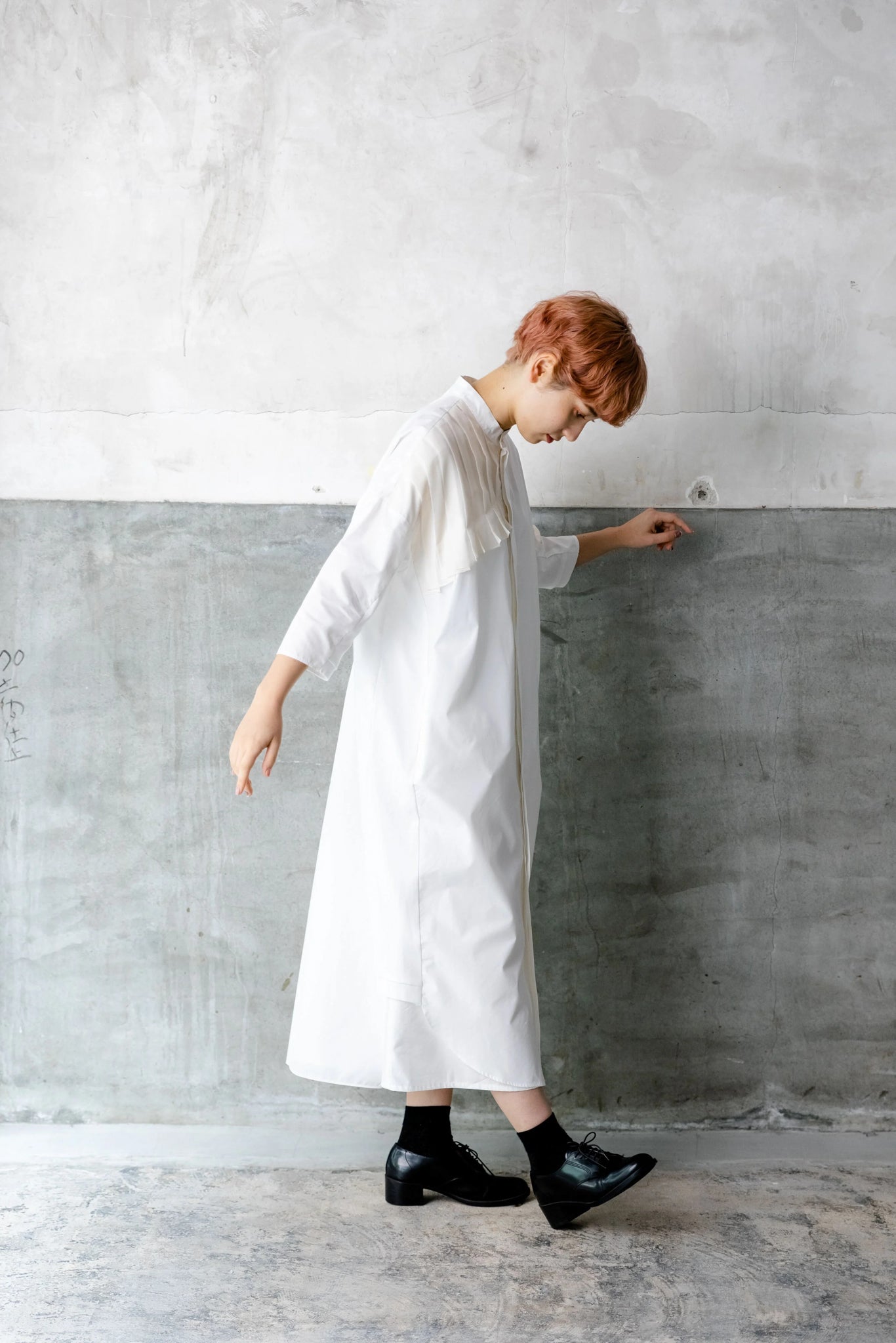 プリーツシャツワンピース col:ホワイト – POLS