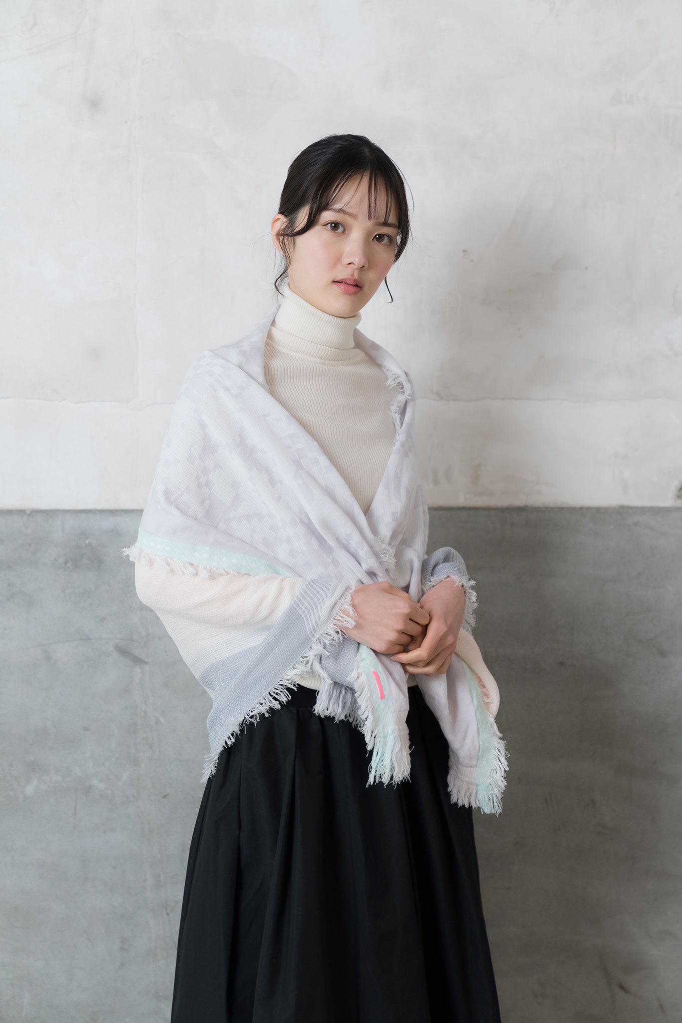 希少　ポップコーンストール　vintage KOHAN- MOHIKAN WOOLストール col:ホワイトグレー – POLS