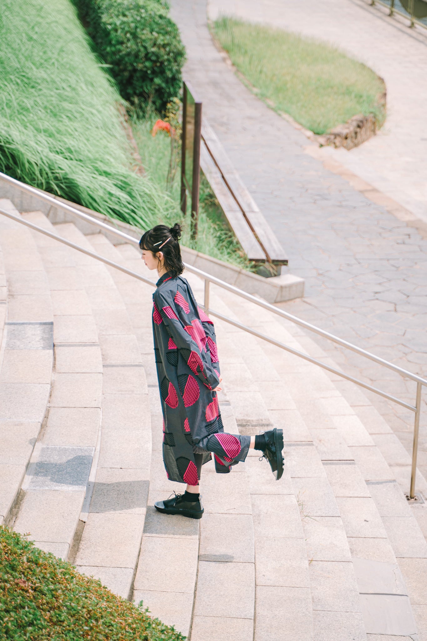 POLSDOT- シャツワンピース col:グレー