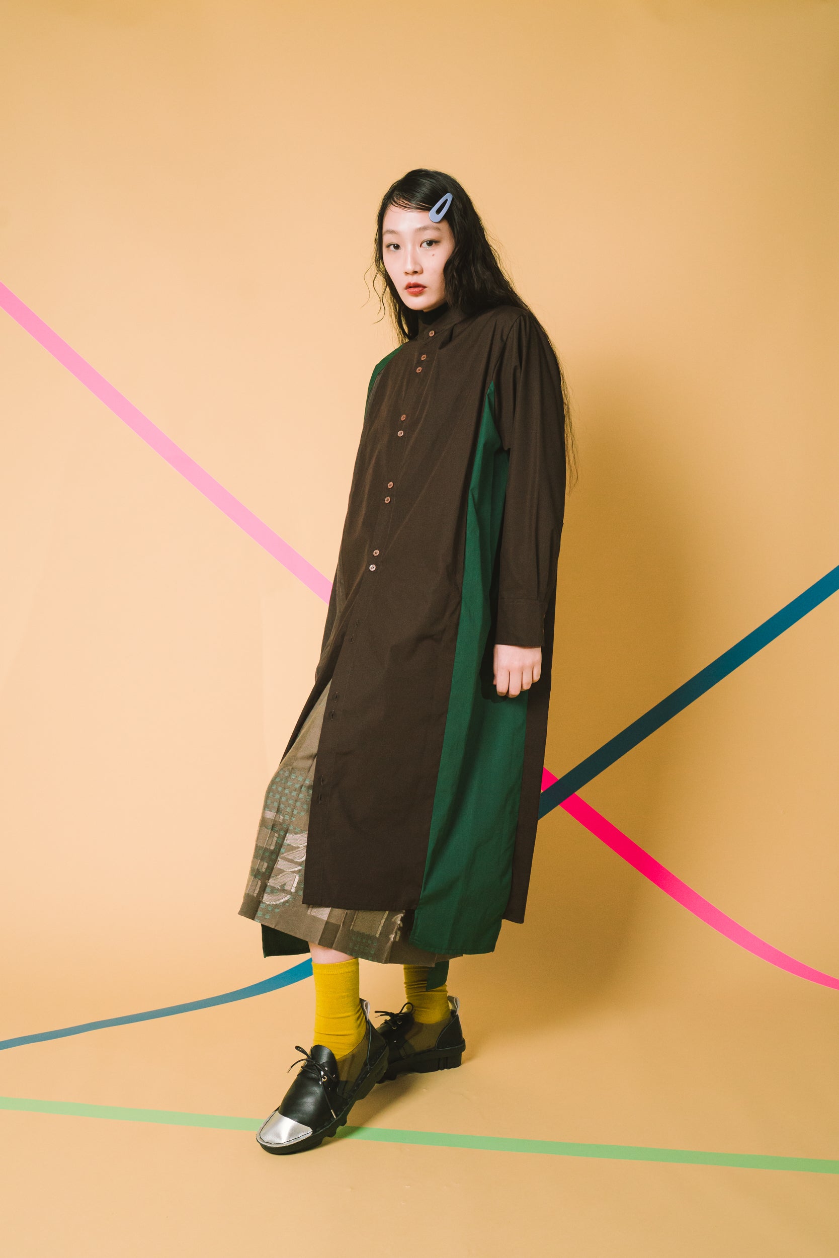 TWIN BUTTON- シャツワンピース col:ブラウン – POLS