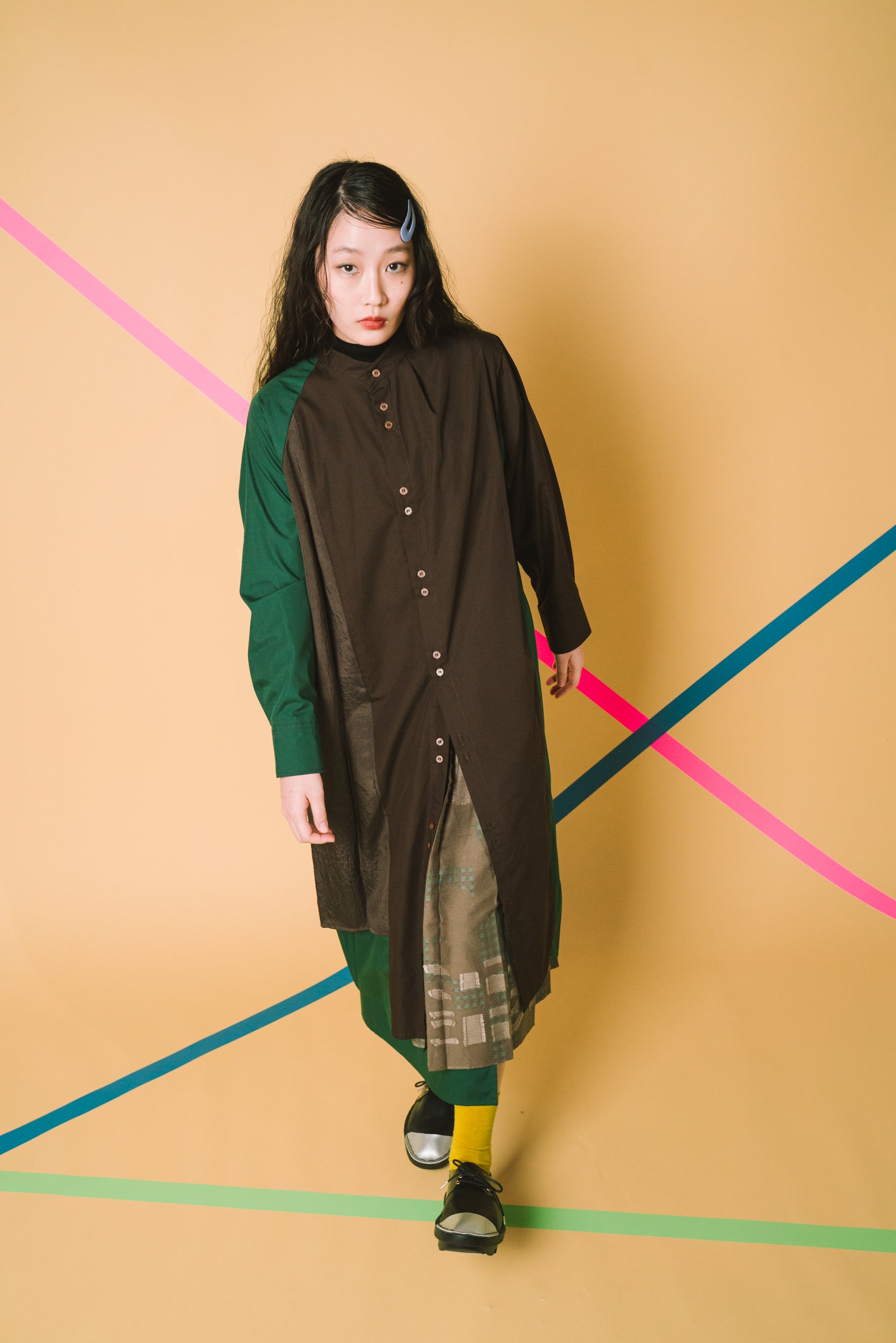 TWIN BUTTON- シャツワンピース col:ブラウン – POLS