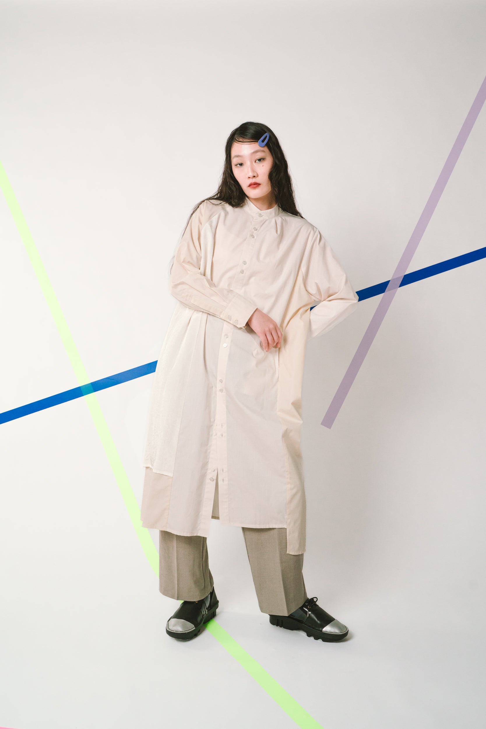TWIN BUTTON- シャツワンピース col:ベージュ – POLS