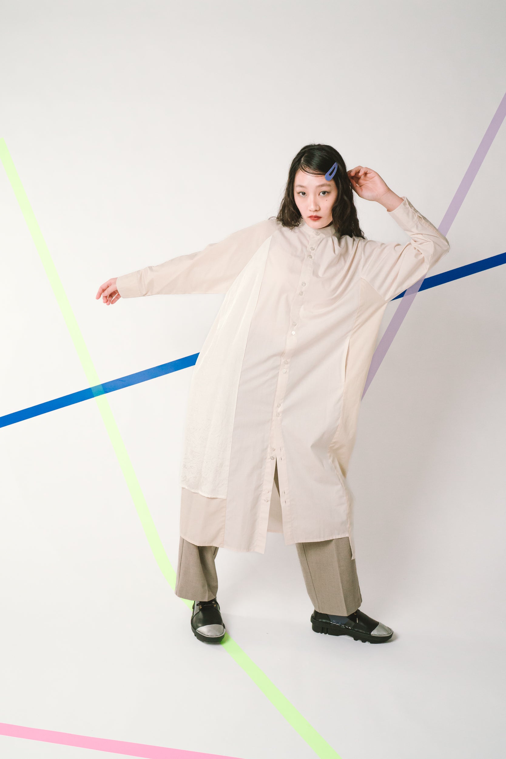 TWIN BUTTON- シャツワンピース col:ベージュ – POLS