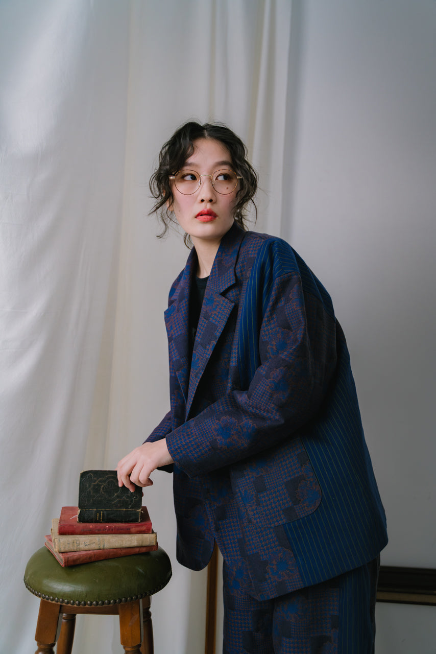 Y's ワイズ ウール フラワープリント ジャケット ダークネイビー2 Y's ワイズ ウール フラワープリント ジャケット ダークネイビー