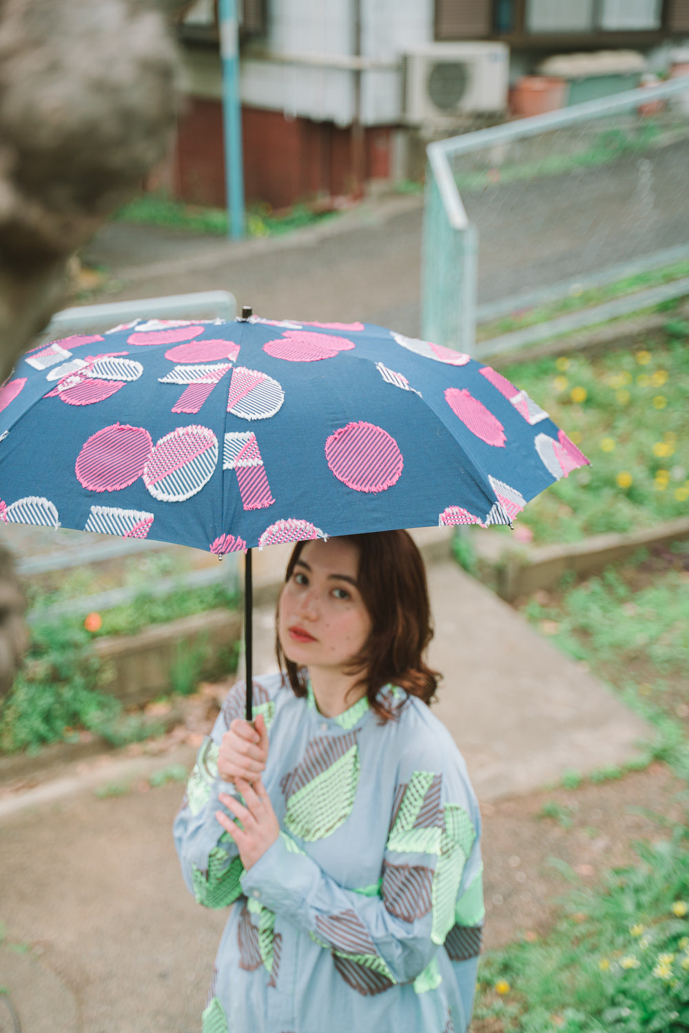 -POLS DOT-　折りたたみ晴雨兼用日傘　col:ネイビー