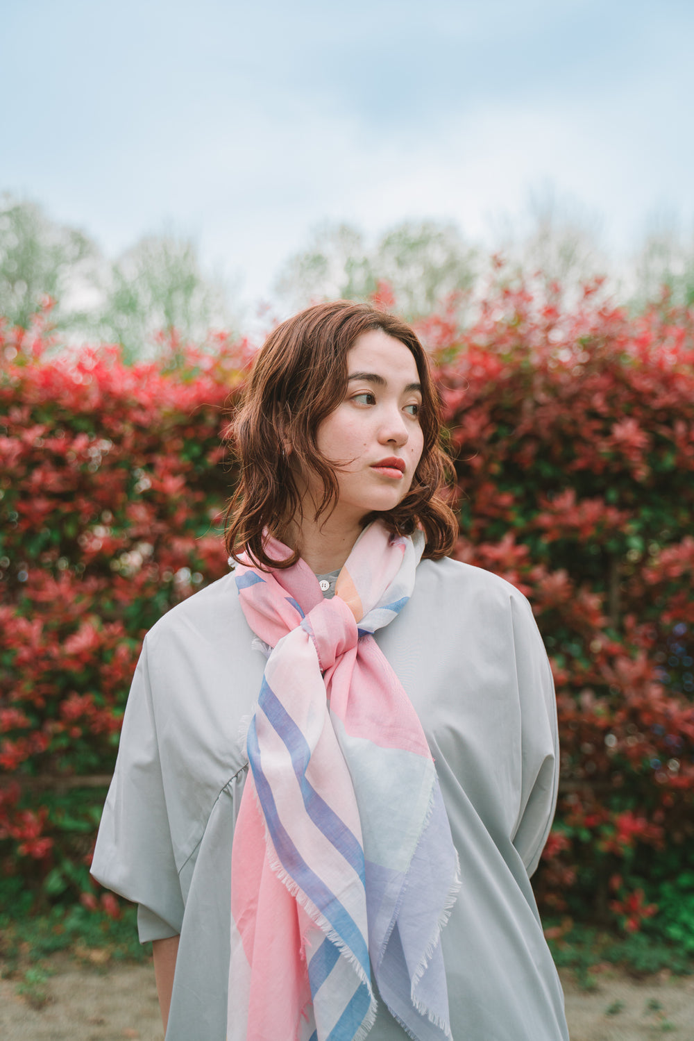 極細コットン播州織ストール　Mサイズ　col:コーラル(CRL)