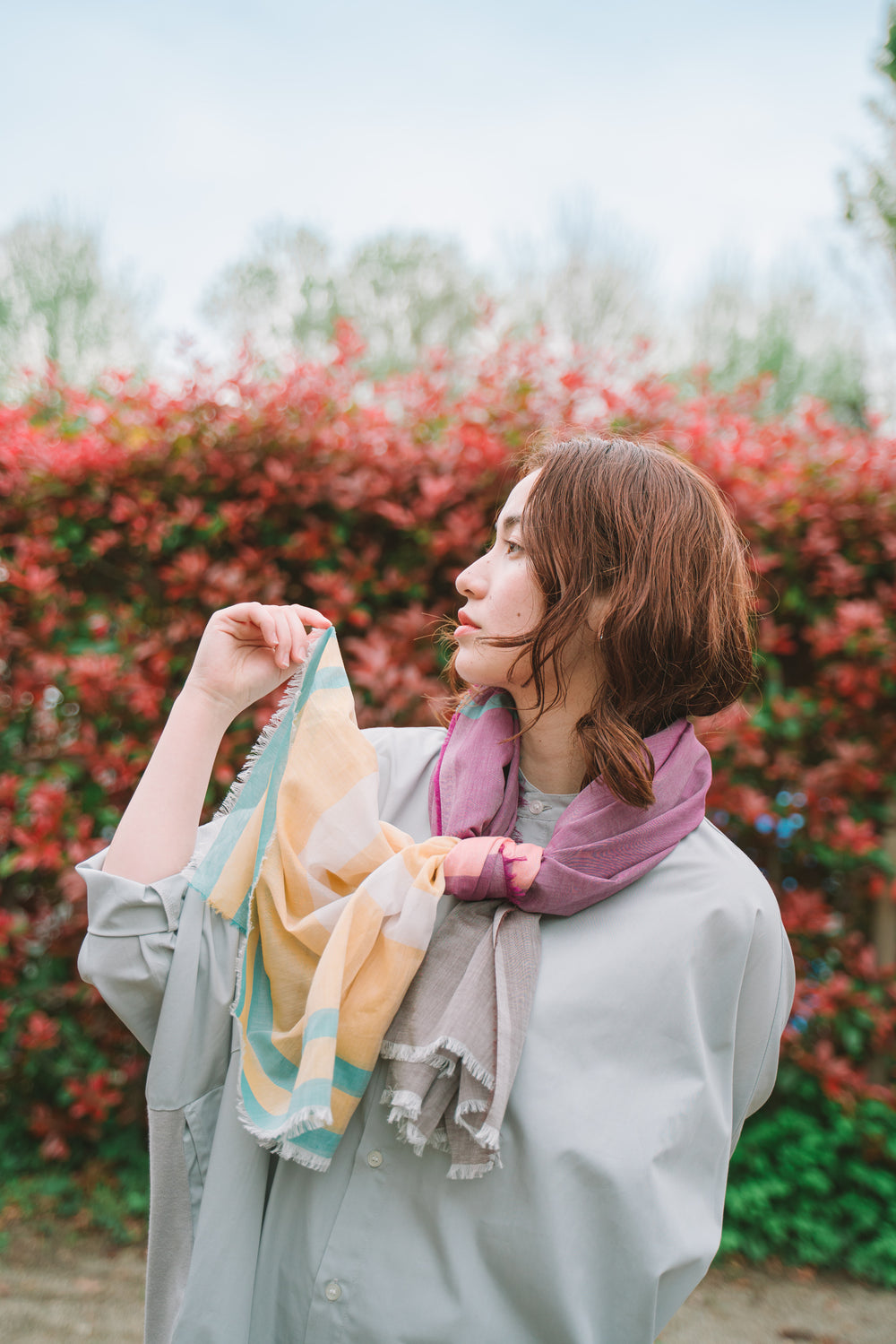 極細コットン播州織ストール　Mサイズ　col:パープル(PUR)