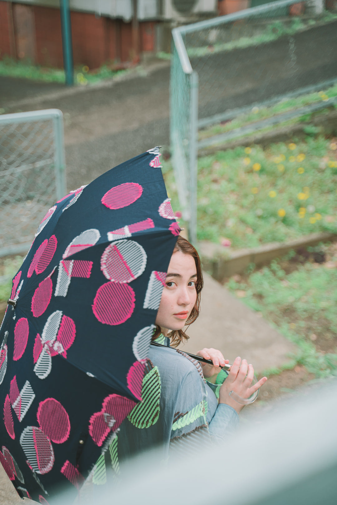 -POLS DOT-　折りたたみ晴雨兼用日傘　col:ネイビー